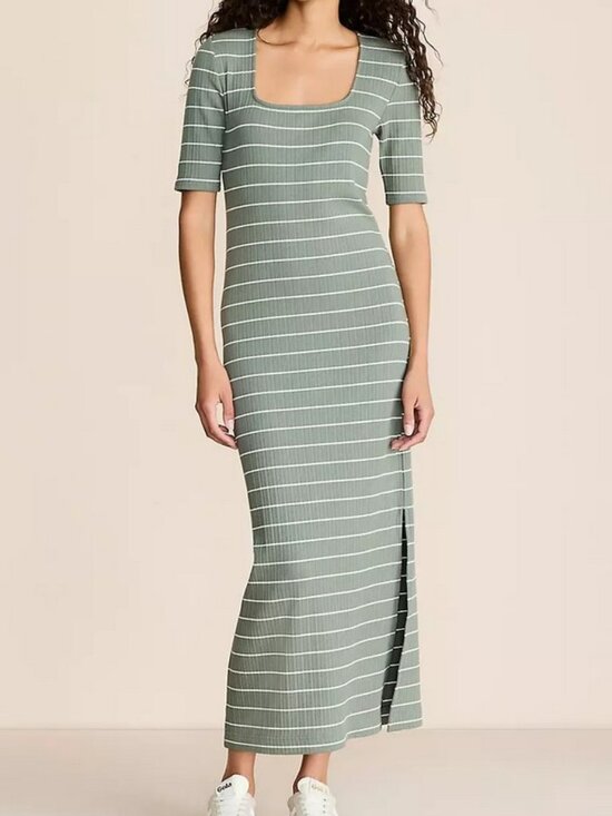 Lou & Grey Dresses & Skirts - Green/white striped knit sheath dress